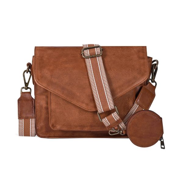 Leather Flapover Crossbody Handbag Purse With Adjustable Strap & UwU - Picture 1 of 7